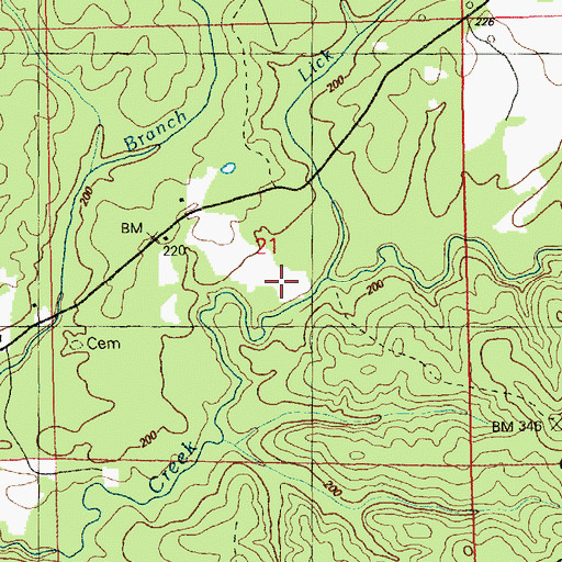 Topographic Map of Lick Branch, MS