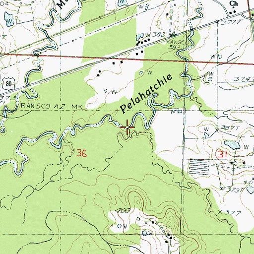 Topographic Map of Line Creek, MS