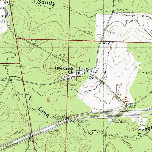 Topographic Map of Line Creek Church, MS