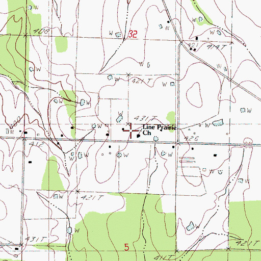 Topographic Map of Line Prairie School, MS