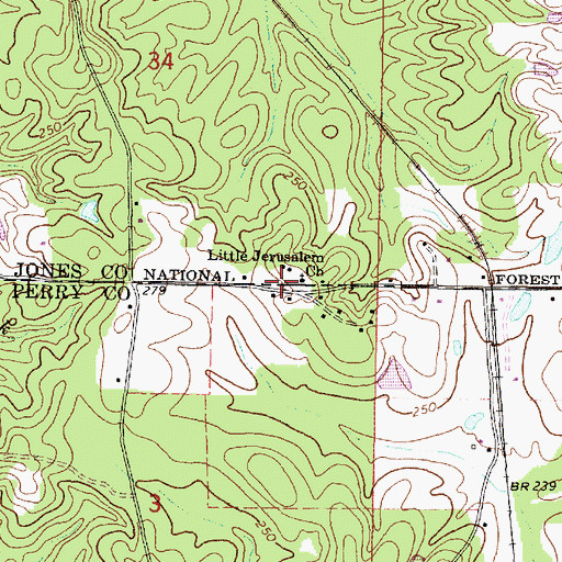 Topographic Map of Little Jerusalem Church, MS