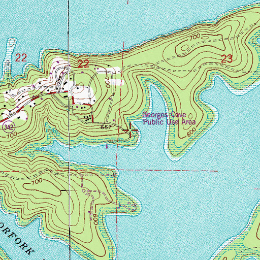 Topographic Map of Georges Cove Public Use Area, AR