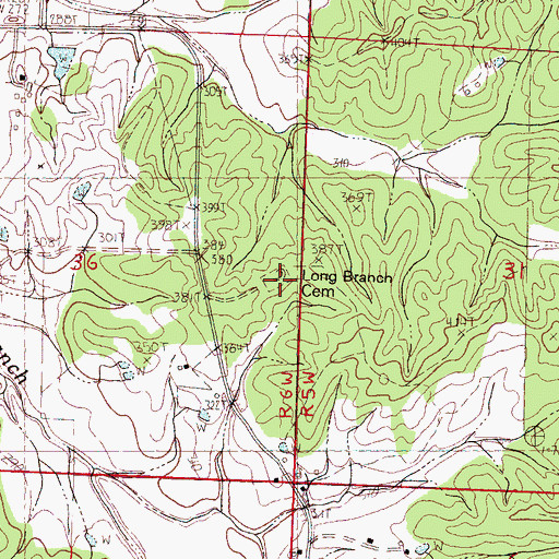 Topographic Map of Long Branch Cemetery, MS