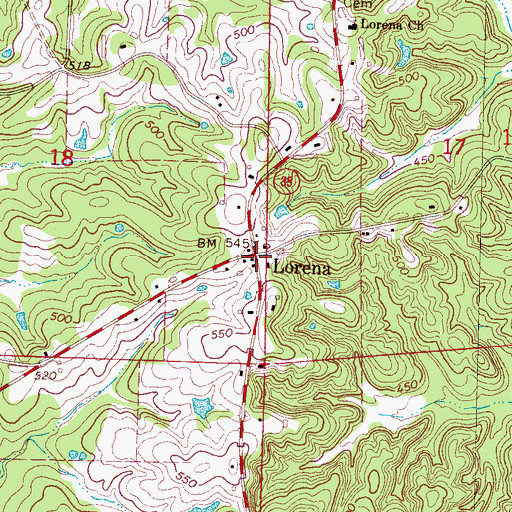 Topographic Map of Lorena, MS