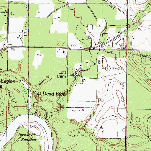 Topographic Map of Lott Cemetery, MS