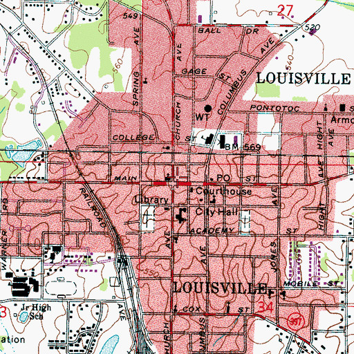 Topographic Map of Louisville, MS