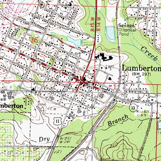 Topographic Map of Lumberton, MS