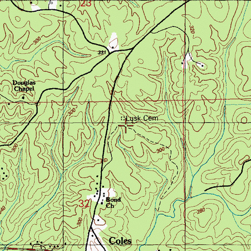 Topographic Map of Lusk Cemetery, MS