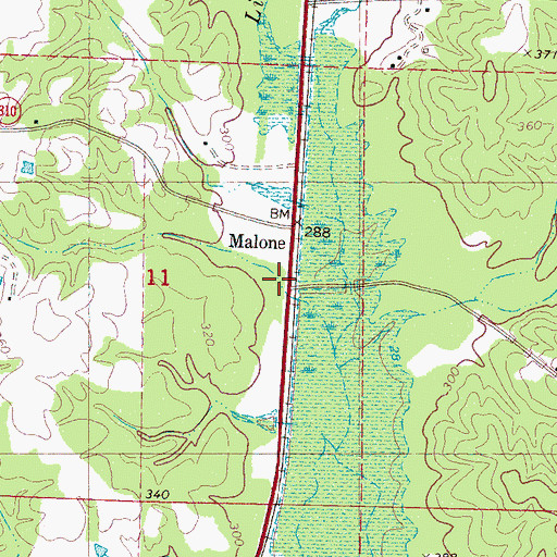 Topographic Map of Malone, MS
