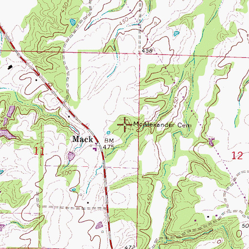 Topographic Map of McAlexander Cemetery, MS