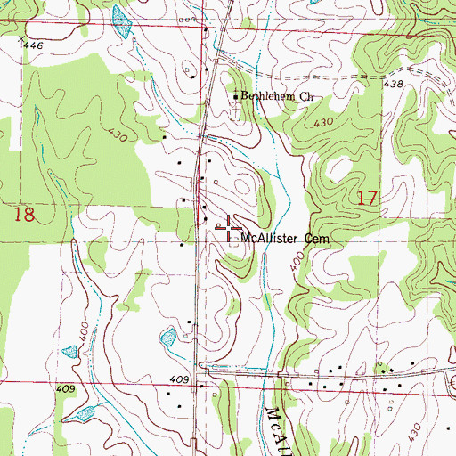 Topographic Map of McAllister Cemetery, MS