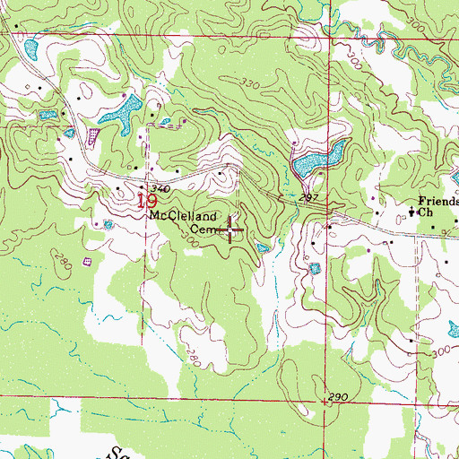 Topographic Map of McClelland Cemetery, MS