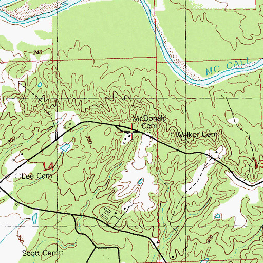 Topographic Map of McDonald Cemetery, MS