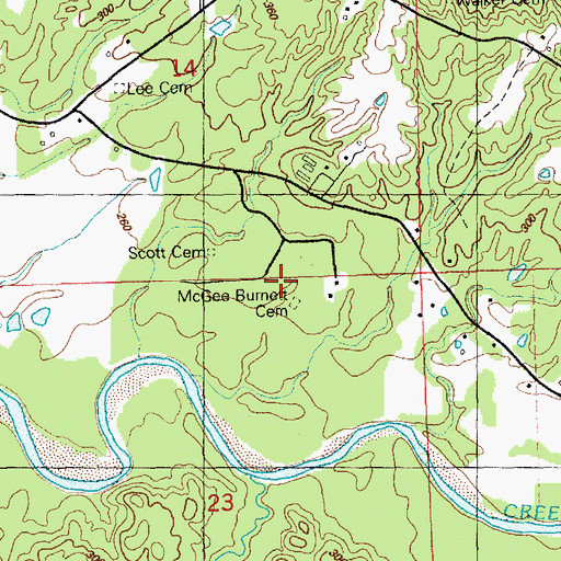Topographic Map of McGee Burnett Cemetery, MS