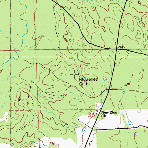 Topographic Map of McGehee Cemetery, MS