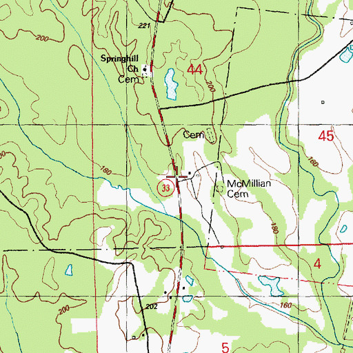 Topographic Map of McMillan Cemetery, MS
