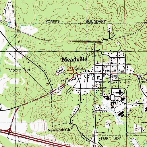 Topographic Map of Meadville, MS