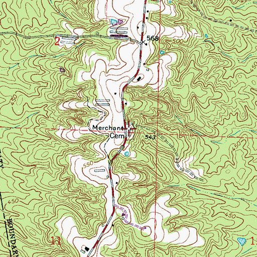Topographic Map of Merchant Cemetery, MS
