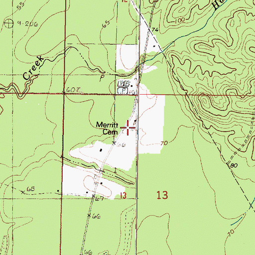 Topographic Map of Merritt Cemetery, MS
