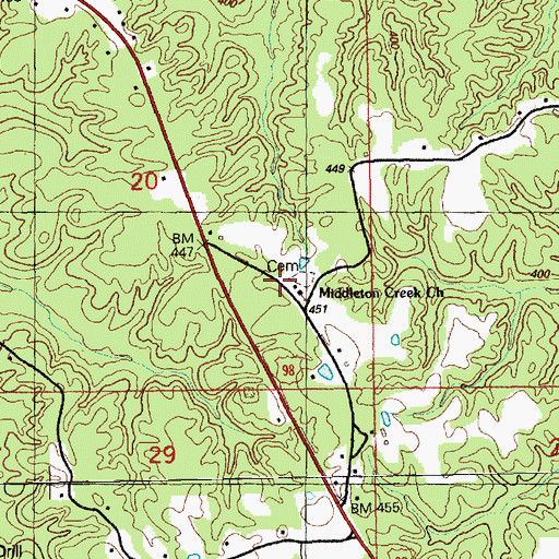 Topographic Map of Middleton Creek Primitive Baptist Church, MS
