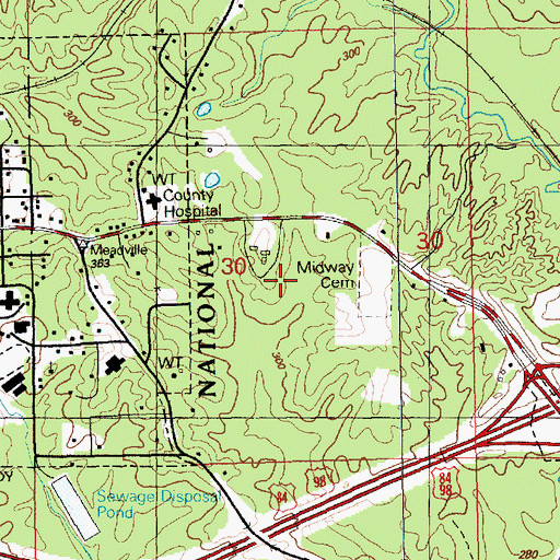 Topographic Map of Midway Cemetery, MS
