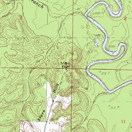 Topographic Map of Miles Cemetery, MS