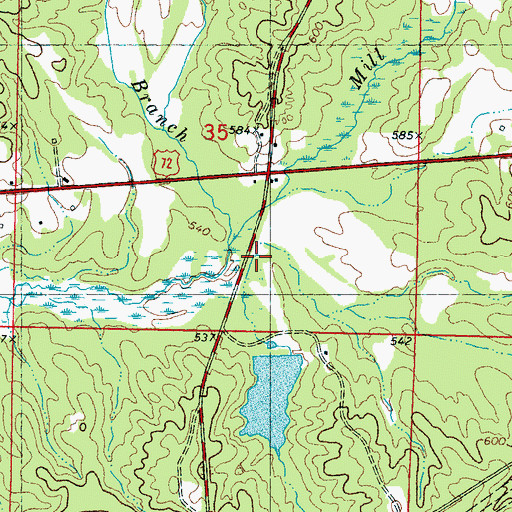 Topographic Map of Mill Branch, MS