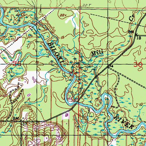Topographic Map of Mill Creek, MS