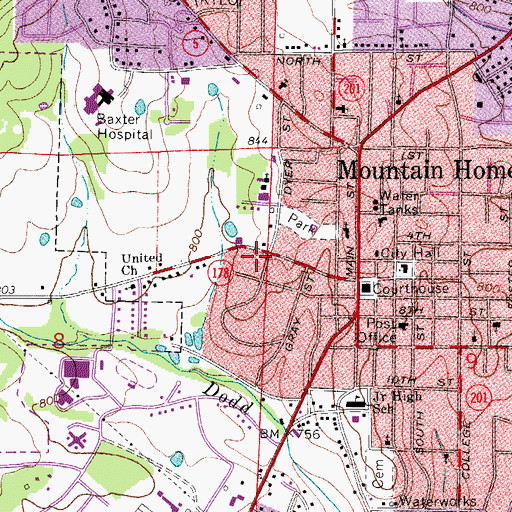Topographic Map of Memorial Christian Church, AR