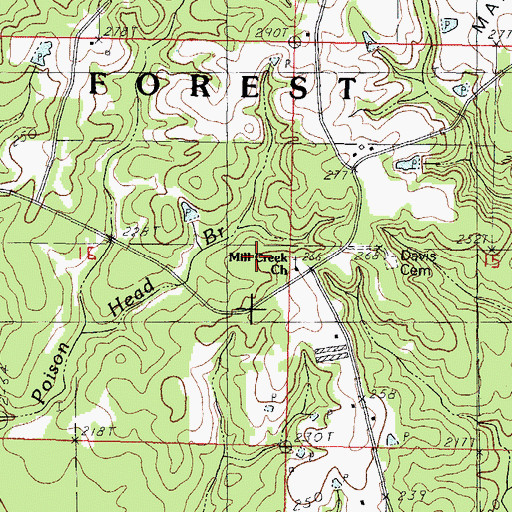Topographic Map of Mill Creek Church, MS