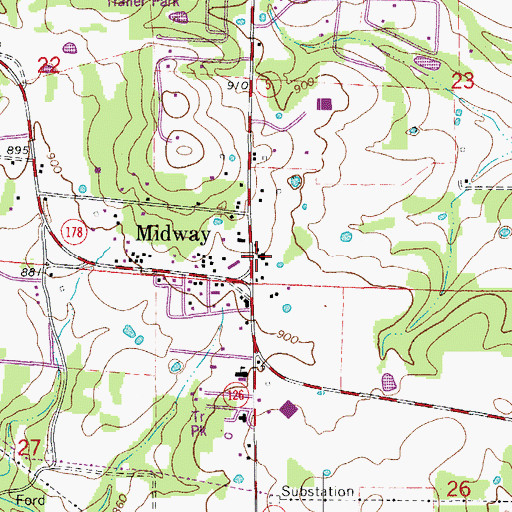 Topographic Map of Midway Baptist Church, AR