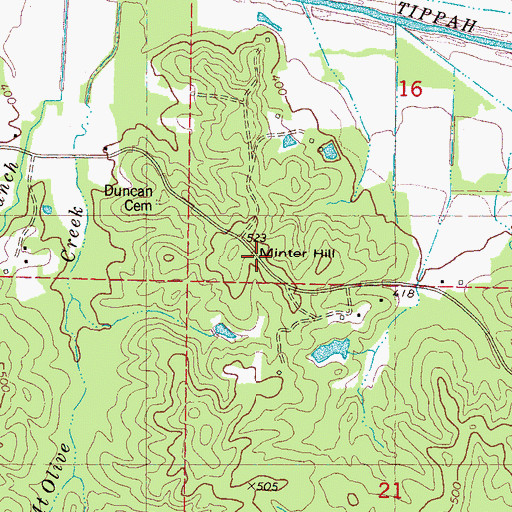 Topographic Map of Minter Hill, MS
