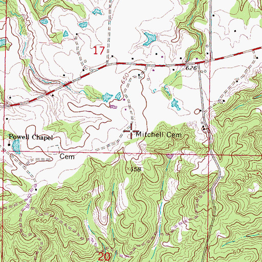 Topographic Map of Mitchell Cemetery, MS