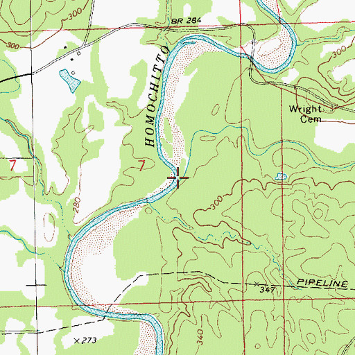 Topographic Map of Molls Creek, MS