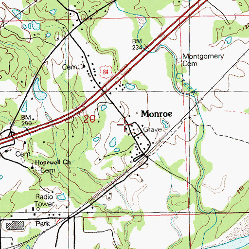 Topographic Map of Monroe, MS