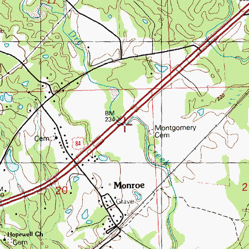 Topographic Map of Montgomery Cemetery, MS