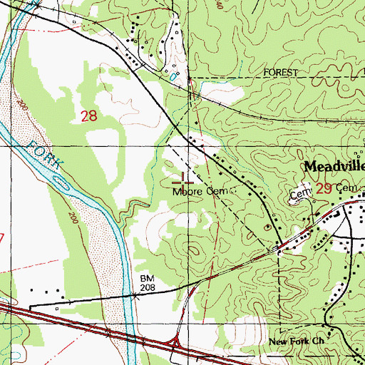 Topographic Map of Moore Cemetery, MS