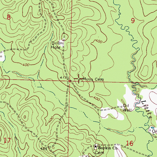 Topographic Map of Moss Cemetery, MS