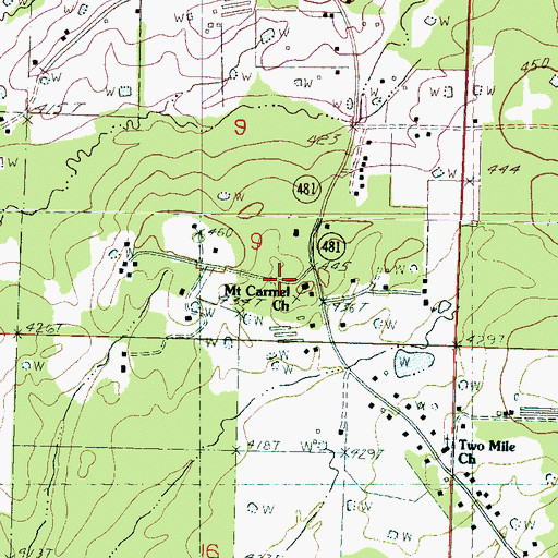 Topographic Map of Mount Carmel Church, MS