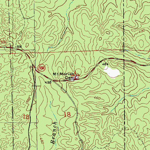 Topographic Map of Mount Moriah Cemetery, MS