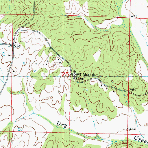 Topographic Map of Mount Moriah Cemetery, MS