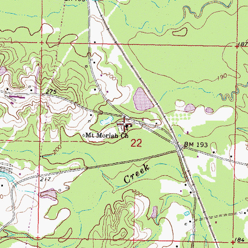 Topographic Map of Mount Moriah Landmark Missionary Baptist Church, MS