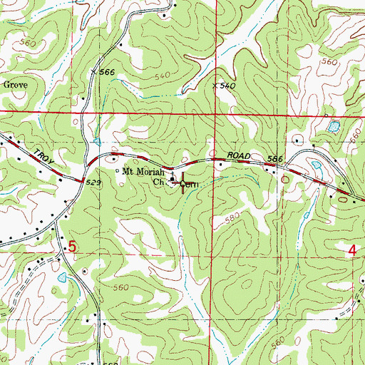 Topographic Map of Mount Moriah Church, MS