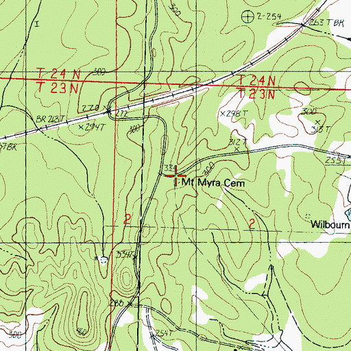 Topographic Map of Mount Myra Cemetery, MS