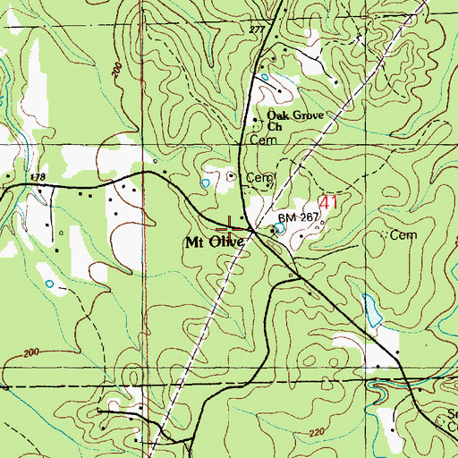 Topographic Map of Mount Olive, MS