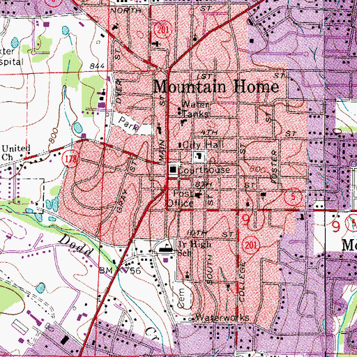 Topographic Map of Mountain Home Methodist Church (historical), AR