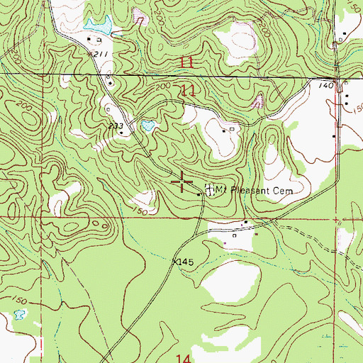 Topographic Map of Mount Pleasant Cemetery, MS