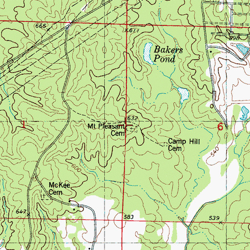 Topographic Map of Mount Pleasant Cemetery, MS