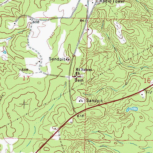 Topographic Map of Mount Salem Baptist Church, MS