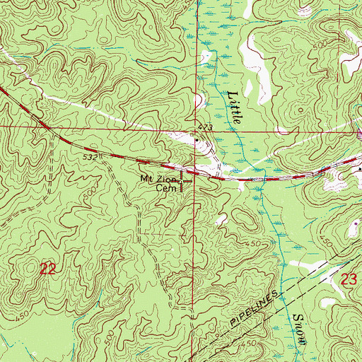 Topographic Map of Mount Zion Cemetery, MS